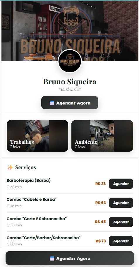 Link de agendamento com os botões Trabalhos e Ambiente entre o Sobre e os Serviços